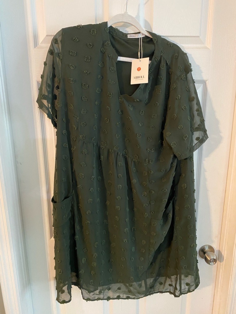 Ariella Women's Olive Green Textured Short Sleeve Dress